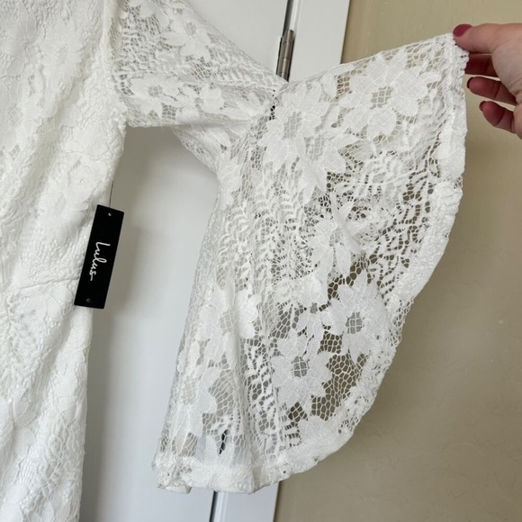 Lulus Allure 'Em In White Lace Bell Sleeve Bodycon Dress L - Picture 3 of 9